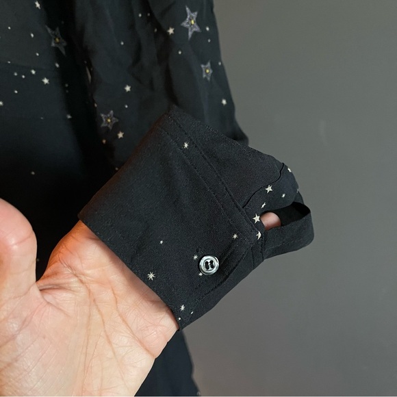 A.L.C. Pedro Black Star Pattern Long Sleeve Silk Dress - Picture 4 of 10